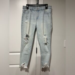 YMI Light Blue Distressed Skinny Jeans, mid rise, light Denim